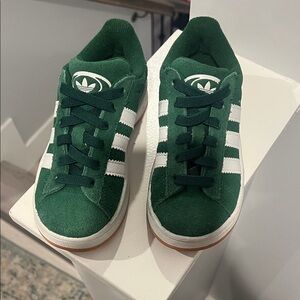 Adidas Kids Forest Green Sneakers with White Stripes